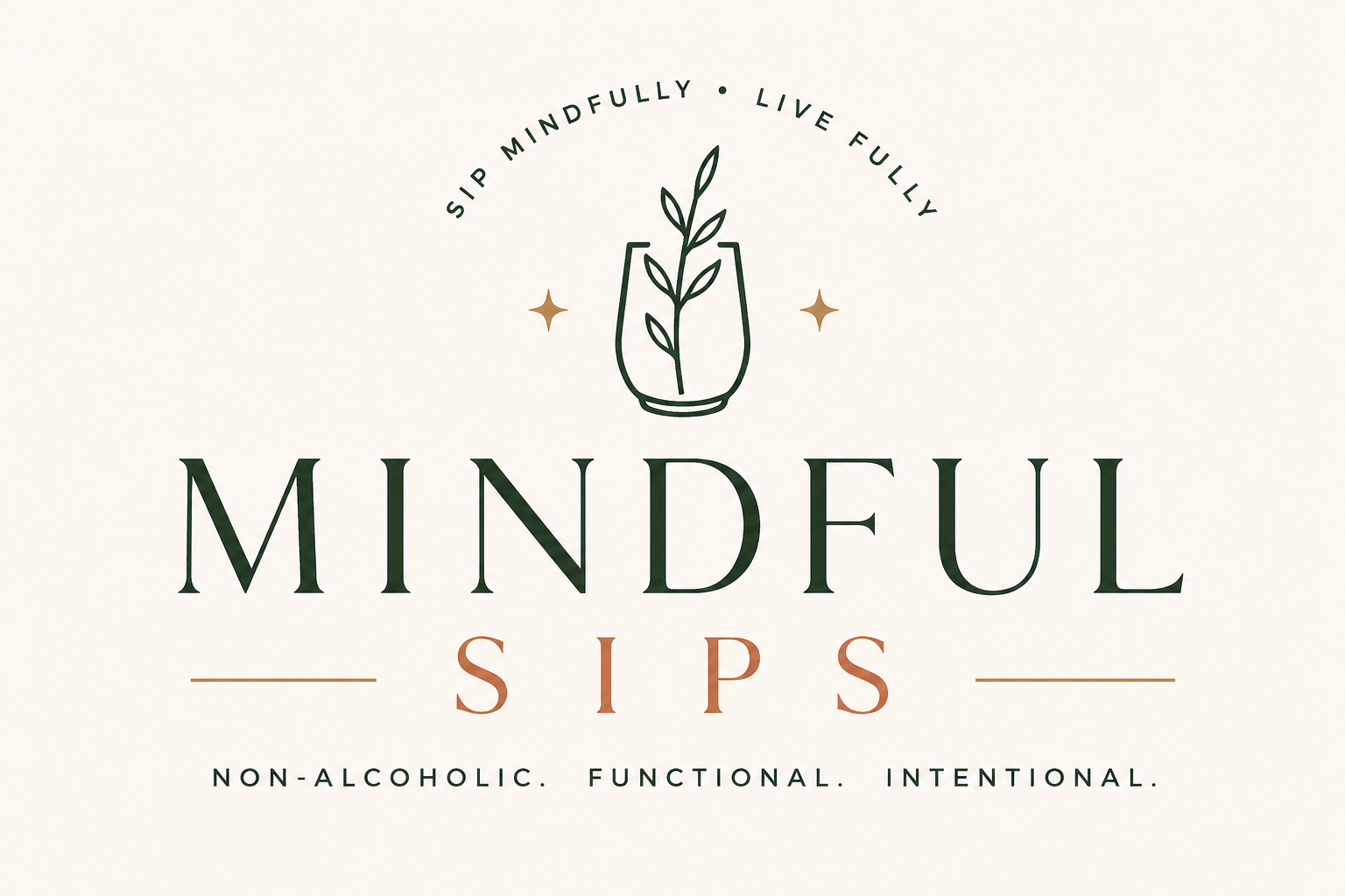 Mindful Sips logo with non-alcoholic functional intentional tagline